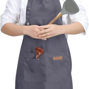 Kitchen Cooking Apron for Women Men with Big Pockets Canvas Waterproof Aprons for Server Pottery Artist Chef Apron