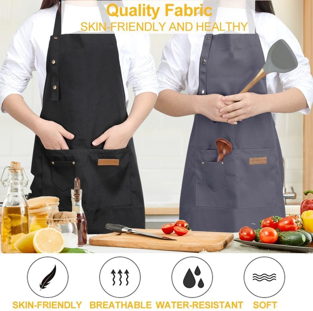 Kitchen Cooking Apron for Women Men with Big Pockets Canvas Waterproof Aprons for Server Pottery Artist Chef Apron - Image 2