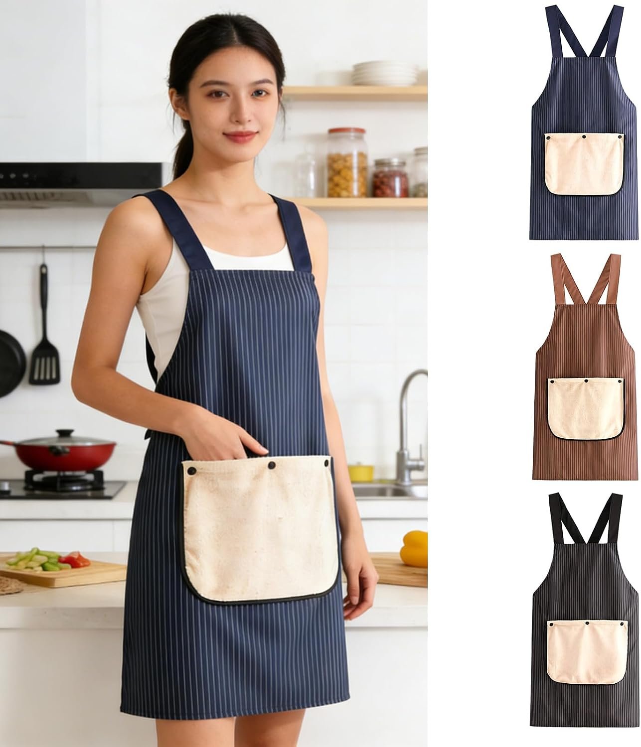 Kitchen Cooking Apron with Towel Attached and Pockets Adjustable Water and Oil, Chefs for Women Mens Cooking - Image 2