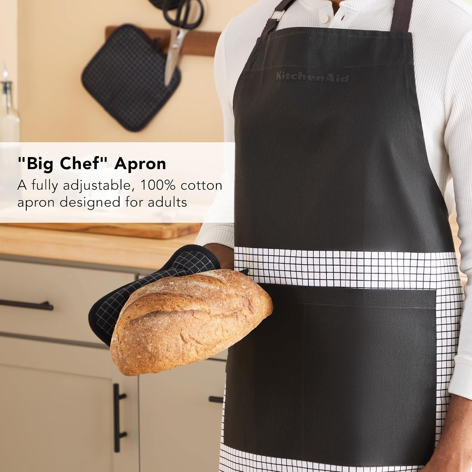 KitchenAid Gourmet Series Gridlines Big Chef Apron, Water & Stain Resistant, Adult-Sized 32"x28" - Image 2