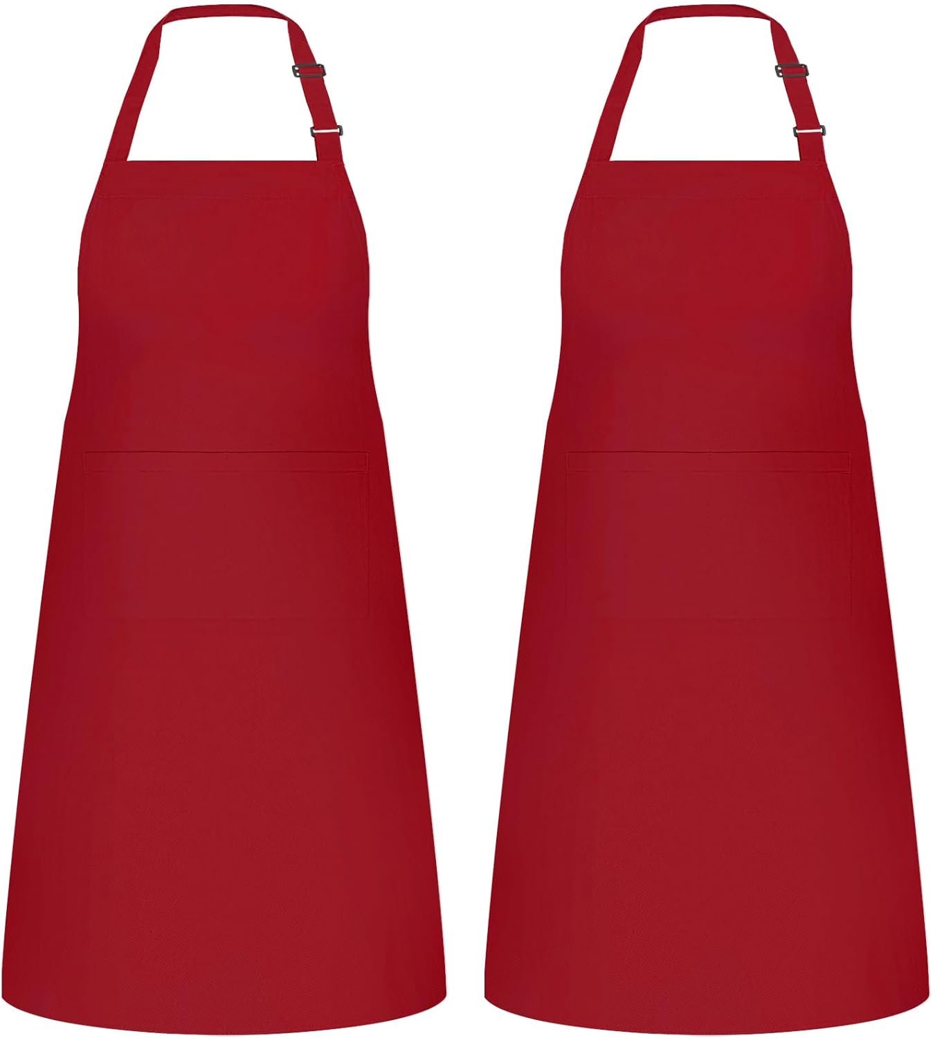 NLUS 2 Pack Kitchen Aprons with 2 Pockets for Women Men, Chef Aprons for Baking BBQ Cooking, Red