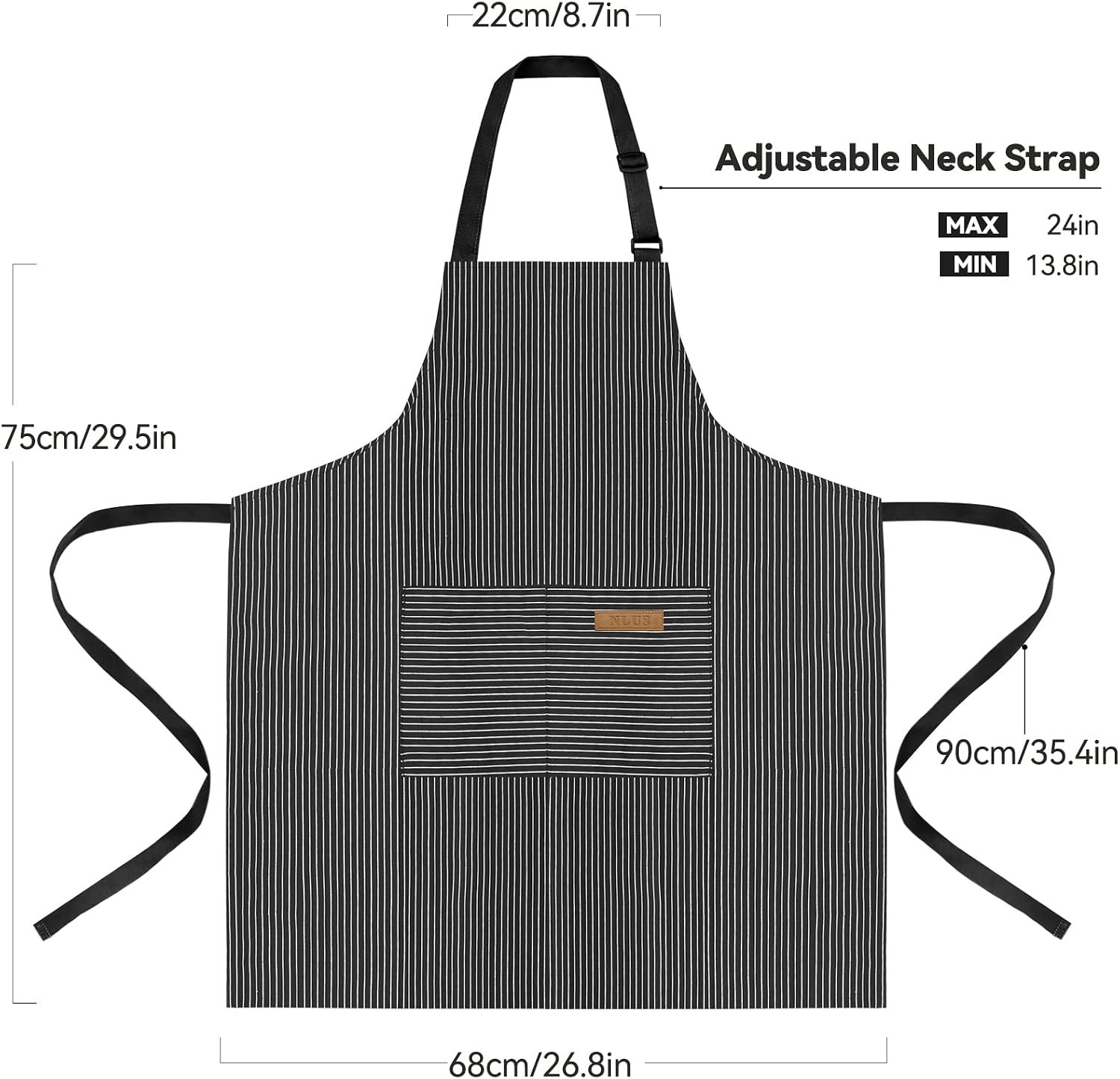 NLUS 2 Pack Kitchen Cooking Aprons, Adjustable Bib Soft Chef Apron with 2 Pockets for Men Women (Brown/Dark Black Strips) - Image 2