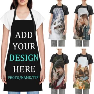 Personalized Apron for Women Custom Add Your Own Name Text Logo Photo Chef Kitchen Aprons Waterproof Cooking Adjustable Tie Apron Great Household Gifts for BBQ Grill Baking Unisex