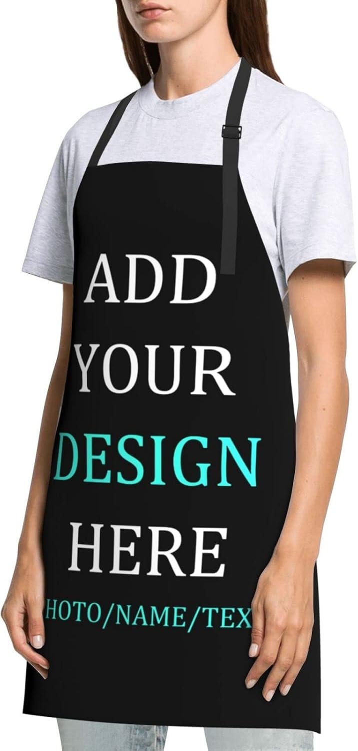 Personalized Apron for Women Custom Add Your Own Name Text Logo Photo Chef Kitchen Aprons Waterproof Cooking Adjustable Tie Apron Great Household Gifts for BBQ Grill Baking Unisex - Image 2