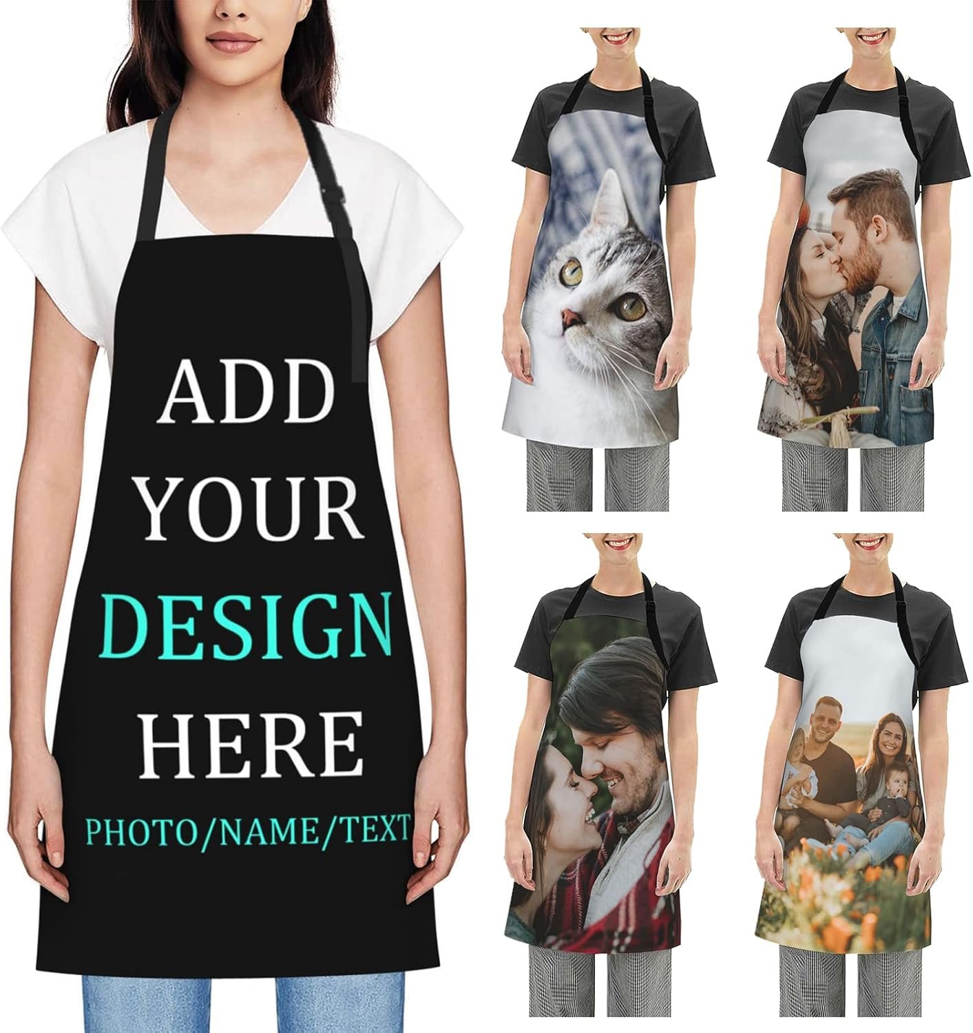 Personalized Apron for Women Custom Add Your Own Name Text Logo Photo Chef Kitchen Aprons Waterproof Cooking Adjustable Tie Apron Great Household Gifts for BBQ Grill Baking Unisex