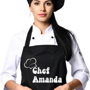 Personalized Chef Apron, Personalized Gift for Dad or Mom, Custom Apron Gift for Boyfriend, Husband, Brother, Wife, Birthday Gifts for Women or Men, Kitchen Cooking Aprons with Pockets