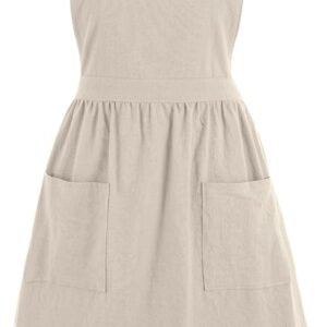 Pinknoke Cotton Linen Pinafore Apron Dress for Women with Pockets Cute Art Chef Aprons for Kitchen Baking Gardening Painting