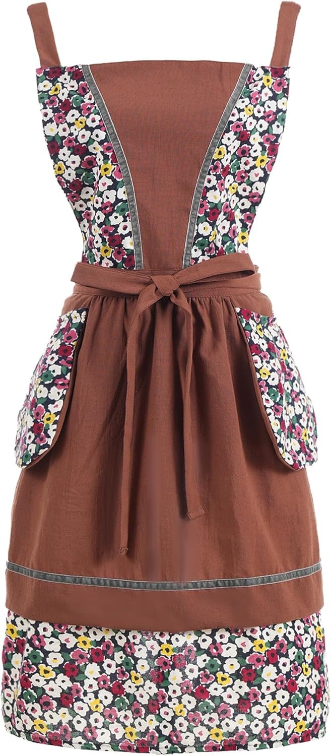 Pinknoke Kitchen Aprons for Women with Pockets Cute Vintage Chef Pinafore Apron for Gardening Cooking Baking Painting
