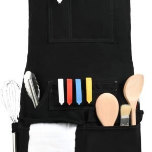 QeeLink Professional Grade Chef Apron for Kitchen, BBQ and Grill with 10 Tool Pockets - Water Resistant Canvas Apron with Quick Release Buckle, Adjustable M to XXXL for Men & Women, Black
