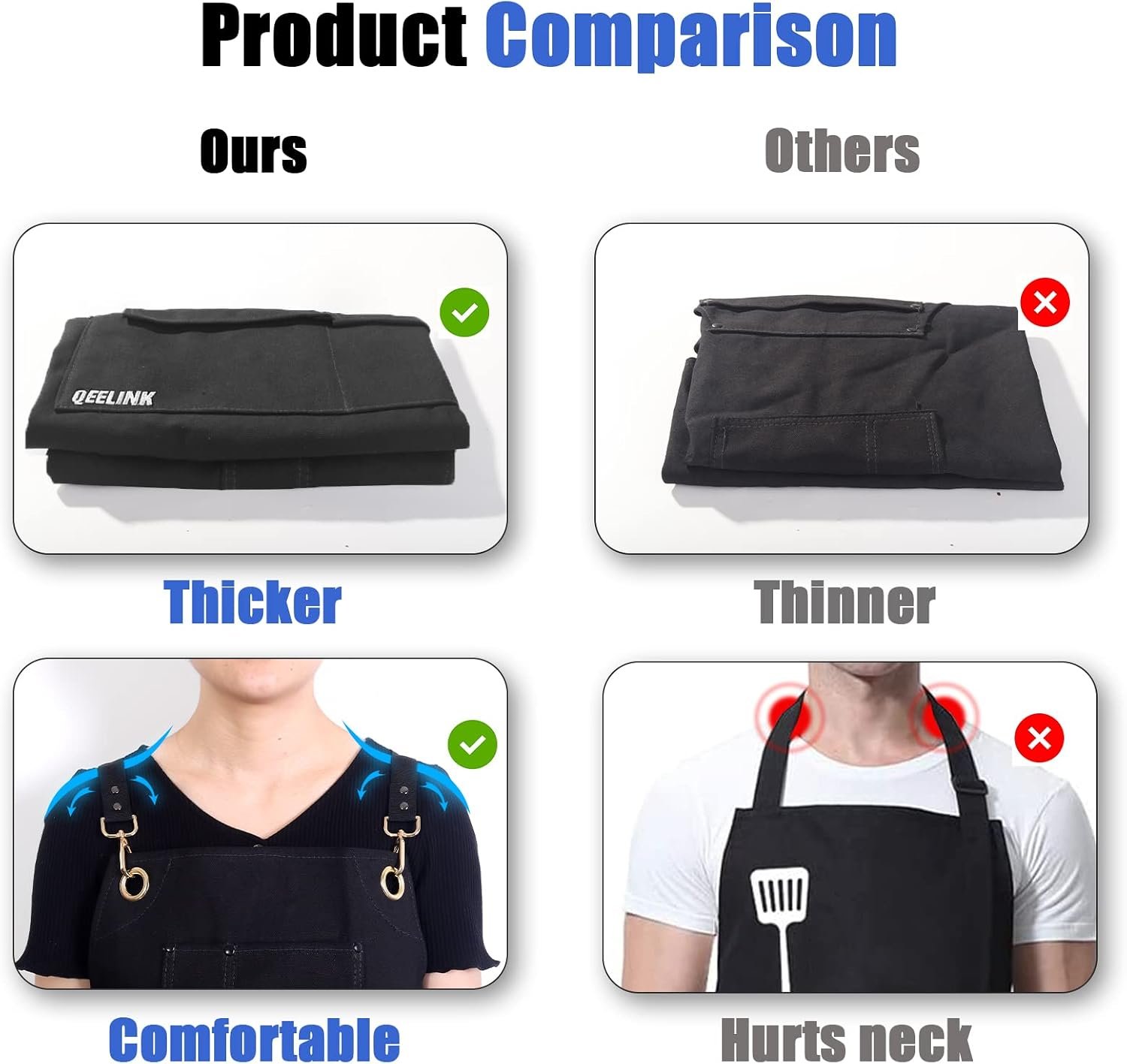 QeeLink Professional Grade Chef Apron for Kitchen, BBQ and Grill with 10 Tool Pockets - Water Resistant Canvas Apron with Quick Release Buckle, Adjustable M to XXXL for Men & Women, Black - Image 2