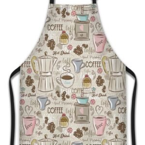 Retro Apron for Women Coffee Set Patterns Mans Aprons for Grilling for Kitchen Cooking Restaurant BBQ Painting Crafting Gardening 27” (W) x 31” (H), Waterproof Aprons