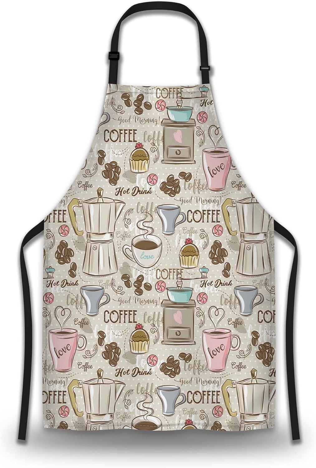 Retro Apron for Women Coffee Set Patterns Mans Aprons for Grilling for Kitchen Cooking Restaurant BBQ Painting Crafting Gardening 27” (W) x 31” (H), Waterproof Aprons