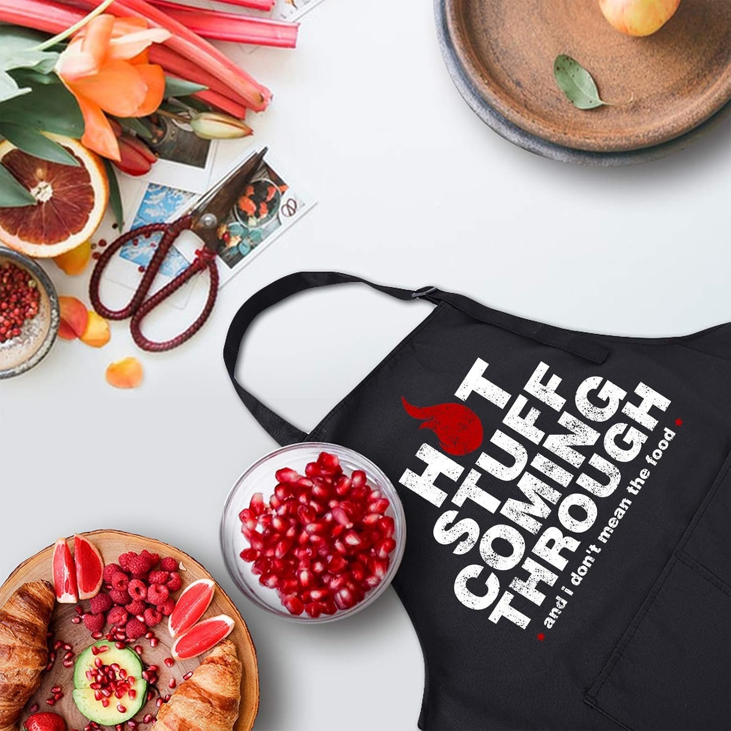 Rosoz Funny BBQ Black Chef Aprons for Men, Hot Stuff Coming Through, Adjustable Kitchen Cooking Aprons with Pocket Waterproof Oil Proof Valentine's Day/Birthday - Image 2