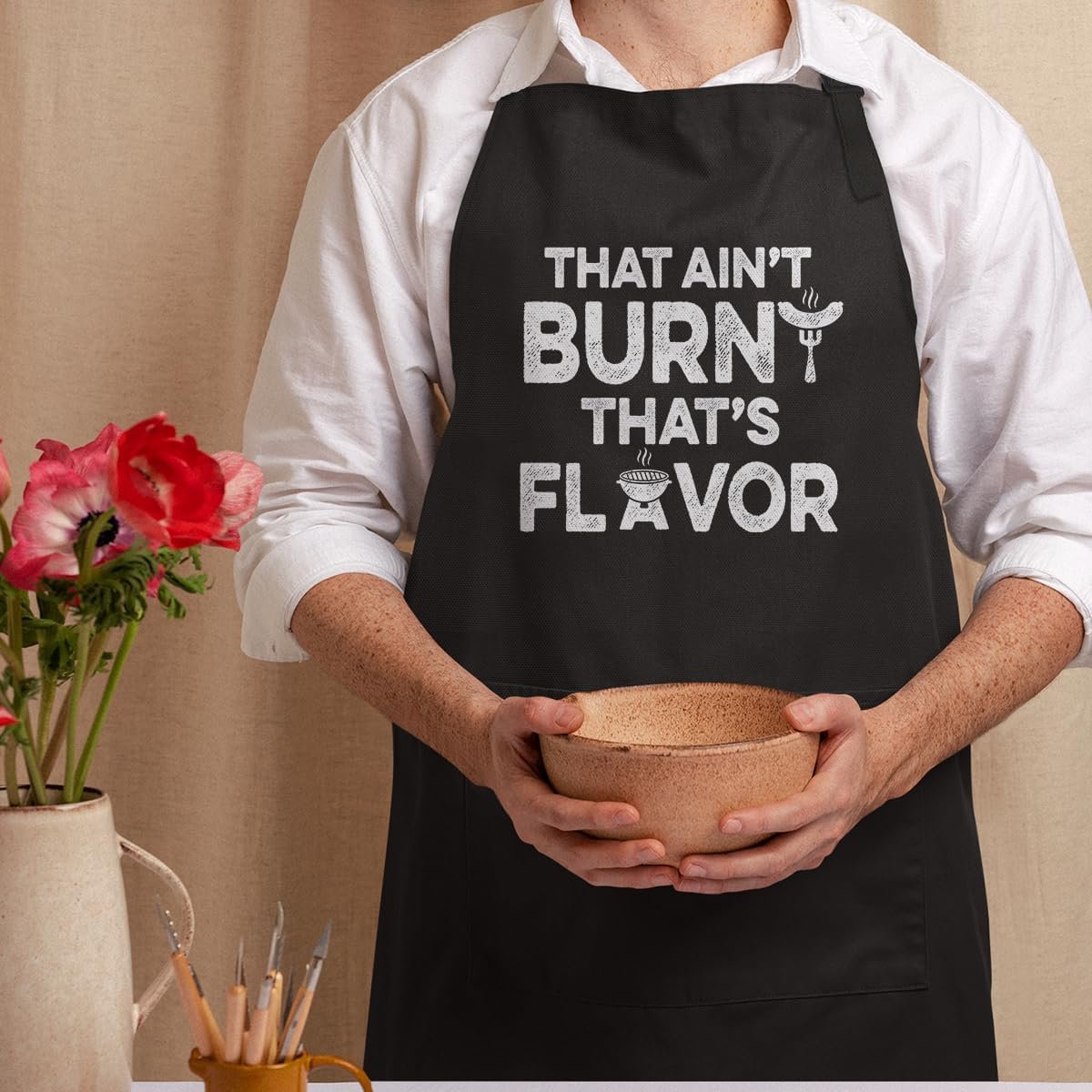 SANDJEST Funny Mens Aprons with Pockets for BBQ Grilling Cooking Grandpa Husband Apron for Birthday Christmas Father's Day - Image 2