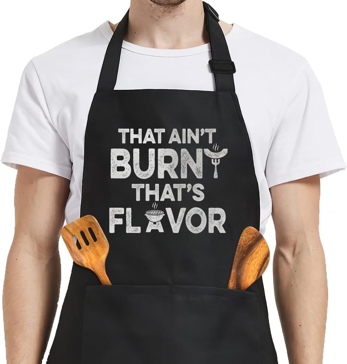 SANDJEST Funny Mens Aprons with Pockets for BBQ Grilling Cooking Grandpa Husband Apron for Birthday Christmas Father's Day