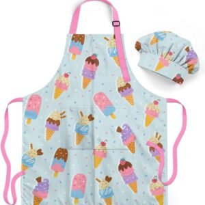 SANDJEST Kids Apron with Chefs Hat Set, Kitchen Apron Gifts