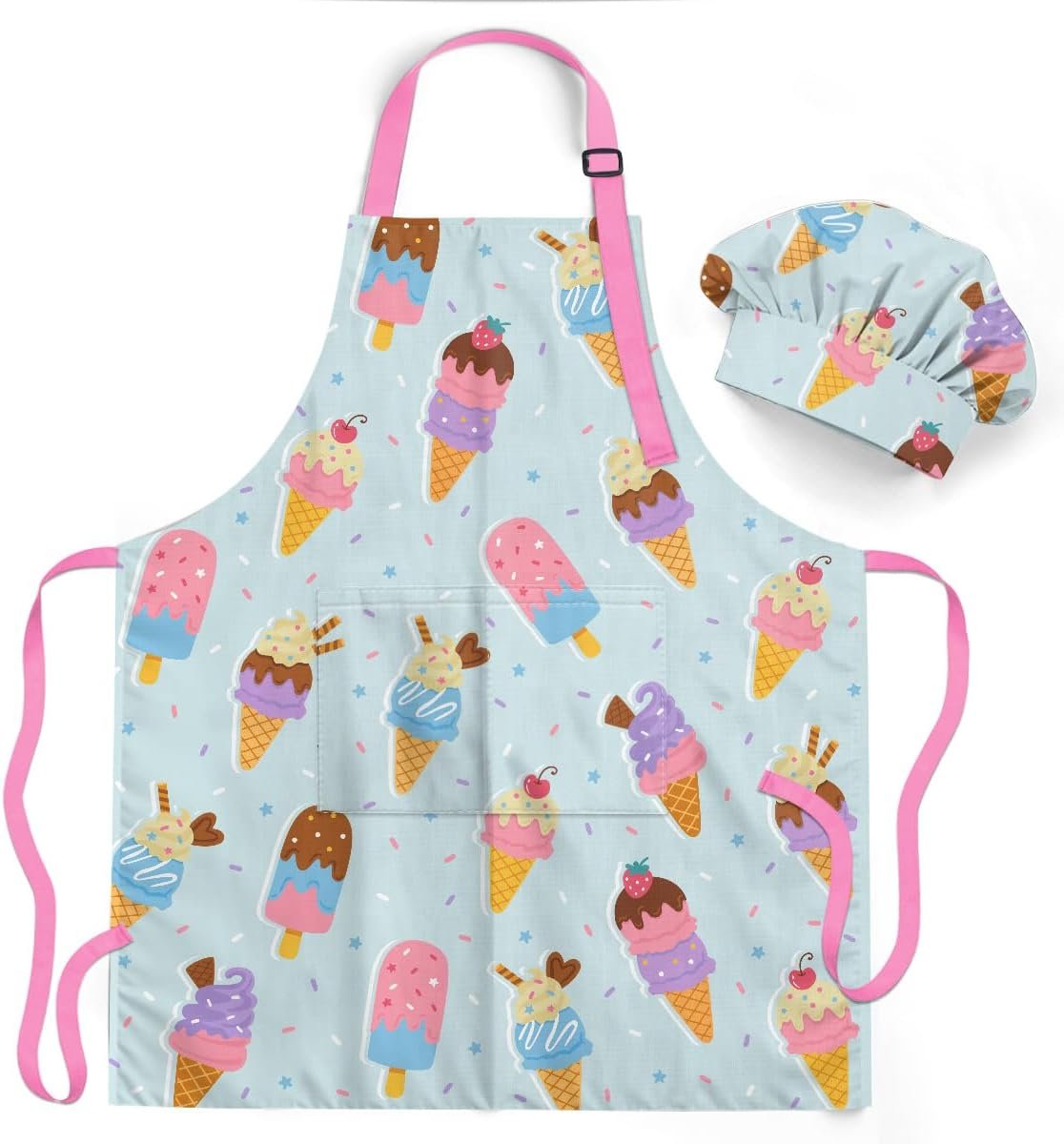 SANDJEST Kids Apron with Chefs Hat Set, Kitchen Apron Gifts