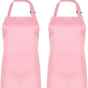 SATINIOR 2 Sets Chef Hats and Aprons with 2 Pockets Kicthen Cooking Baking Aprons Chef Halloween Costume for Home Holidays