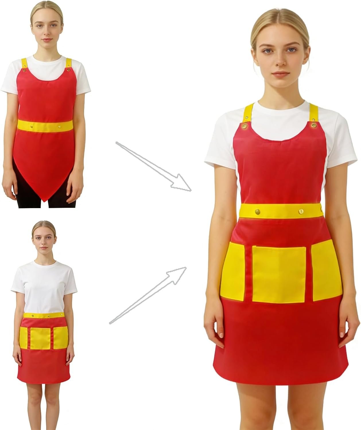 Server Aprons For Women Men With 3 Pockets, 2pc Set, Waterproof Apron For Kitchen Cooking Waitress Gardening Art Work