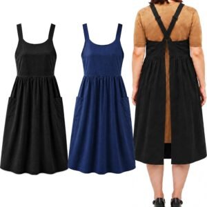 Uaussi Cotton Linen Apron Cross Back Work Apron for Women with Pockets Pinafore Dress X Cross Halter Apron for Chef Gardening