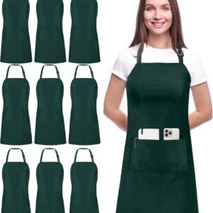Utopia Kitchen 10 Pack Bib Apron Adjustable with 2 Pockets, Water and Oil Resistant, Cooking Kitchen Chef Apron for Women Men