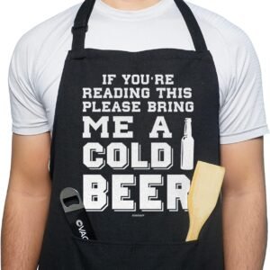 VAGAVY 100% Cotton, Black Funny Aprons for Men, Dad, Husband - Birthday, Father’s Day Grilling Gifts for Papa, Husband.