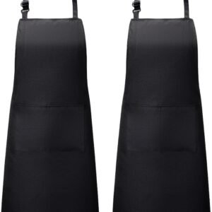 VOGMATE 2 Pack Aprons with Pockets for Women Men Adjustable Bib Chef Apron for Kitchen Cooking BBQ Restaurant