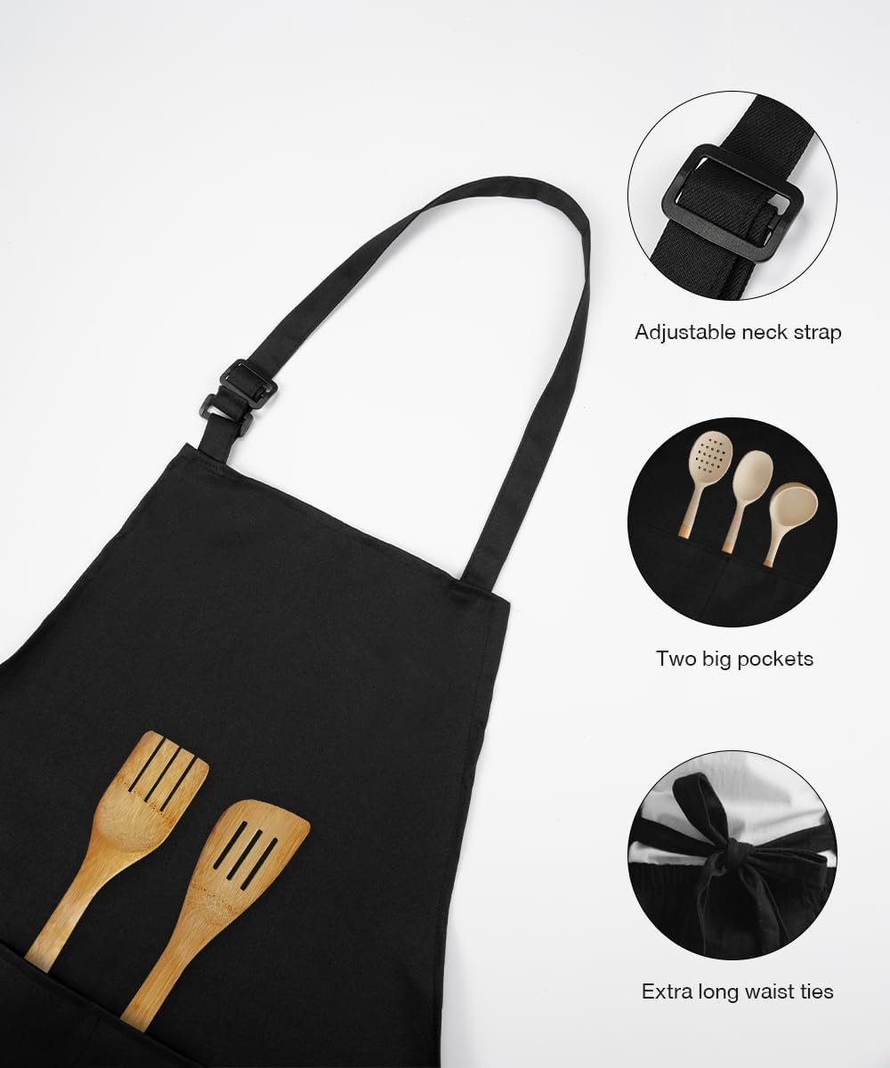 VOGMATE 2 Pack Aprons with Pockets for Women Men Adjustable Bib Chef Apron for Kitchen Cooking BBQ Restaurant - Image 2