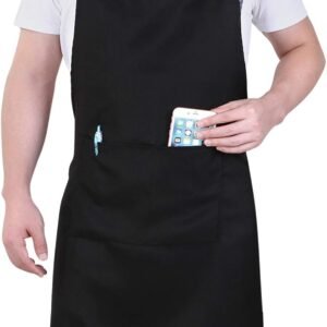 Will Well Chef Apron for Men and Women - 33" x 27" Large with 38" Waist Ties for a Comfy and Snug Fit, Durable and Lightweight, with 2 Spacious Pockets for Your Cooking Essentials - 1-Pack, Black