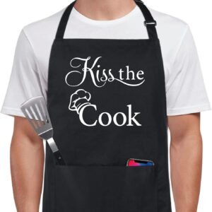 Xornis 100% Cotton Funny Apron with 2 Pockets for Men Women BBQ Grilling Adjustable Bib Black Aprons Gifts Cooking Kitchen
