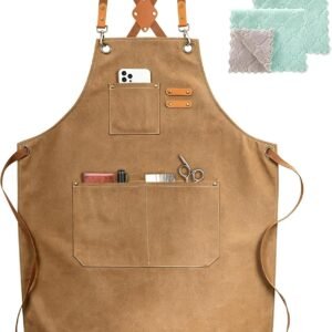 ZOMAO Chef Apron, Cotton Canvas Cross Back Apron with Pockets for Women and Men,Adjustable Strap and Large Pockets Apron,Kitchen Cooking Baking Bib Apron
