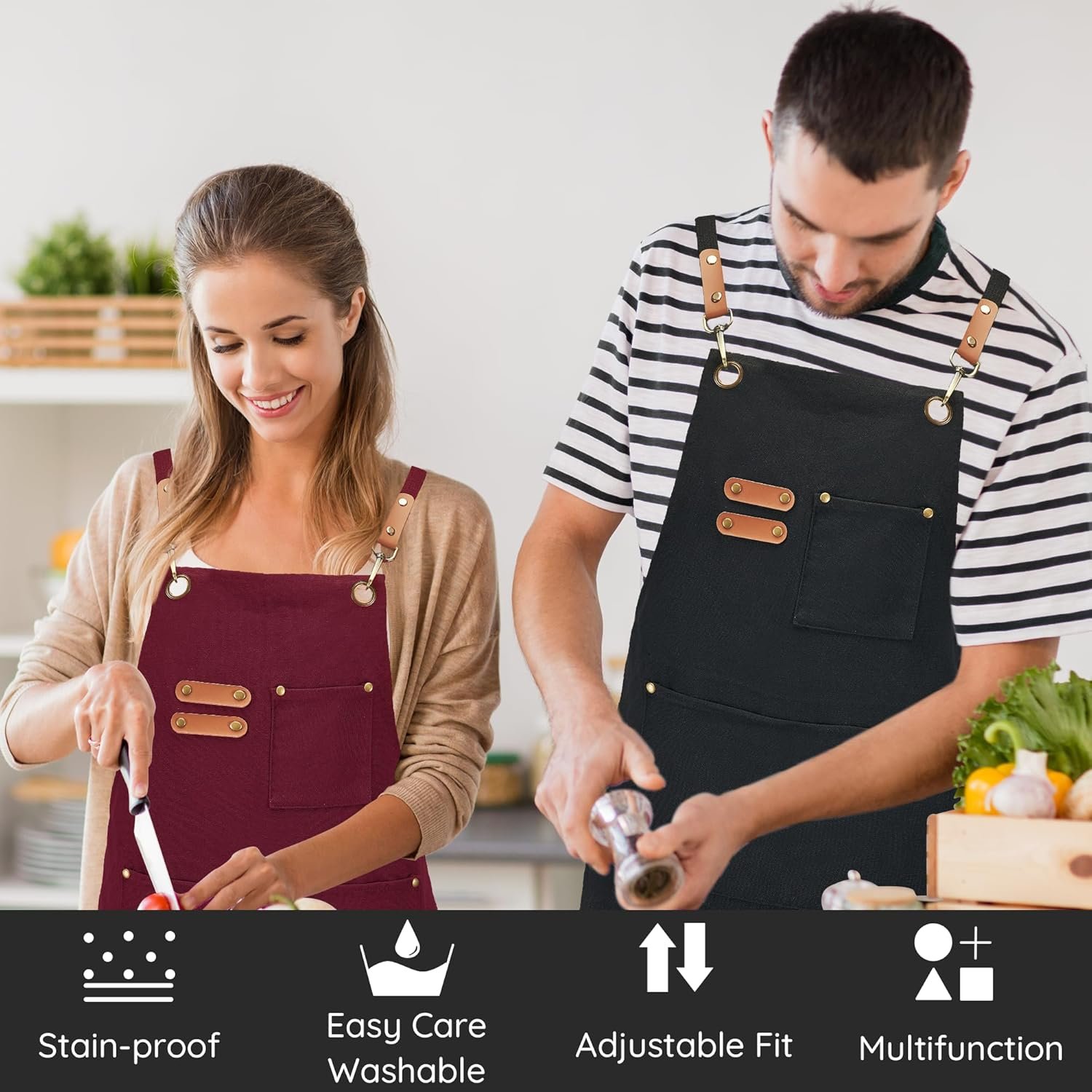 Plus Size Canvas Aprons, Kitchen Chef Aprons, Unisex Heavy Duty Work Apron, Adjustable Strap Apron with Pockets - Image 3