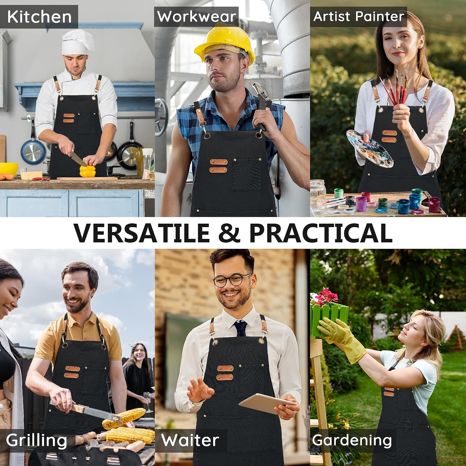 Plus Size Canvas Aprons, Kitchen Chef Aprons, Unisex Heavy Duty Work Apron, Adjustable Strap Apron with Pockets - Image 5