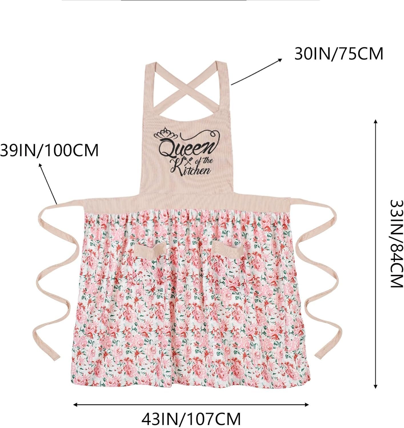 Cute Floral Aprons for Women with Pockets,Cotton Adjustable Neck Strap Apron for Kitchen Cooking Baking Gardening - Image 7