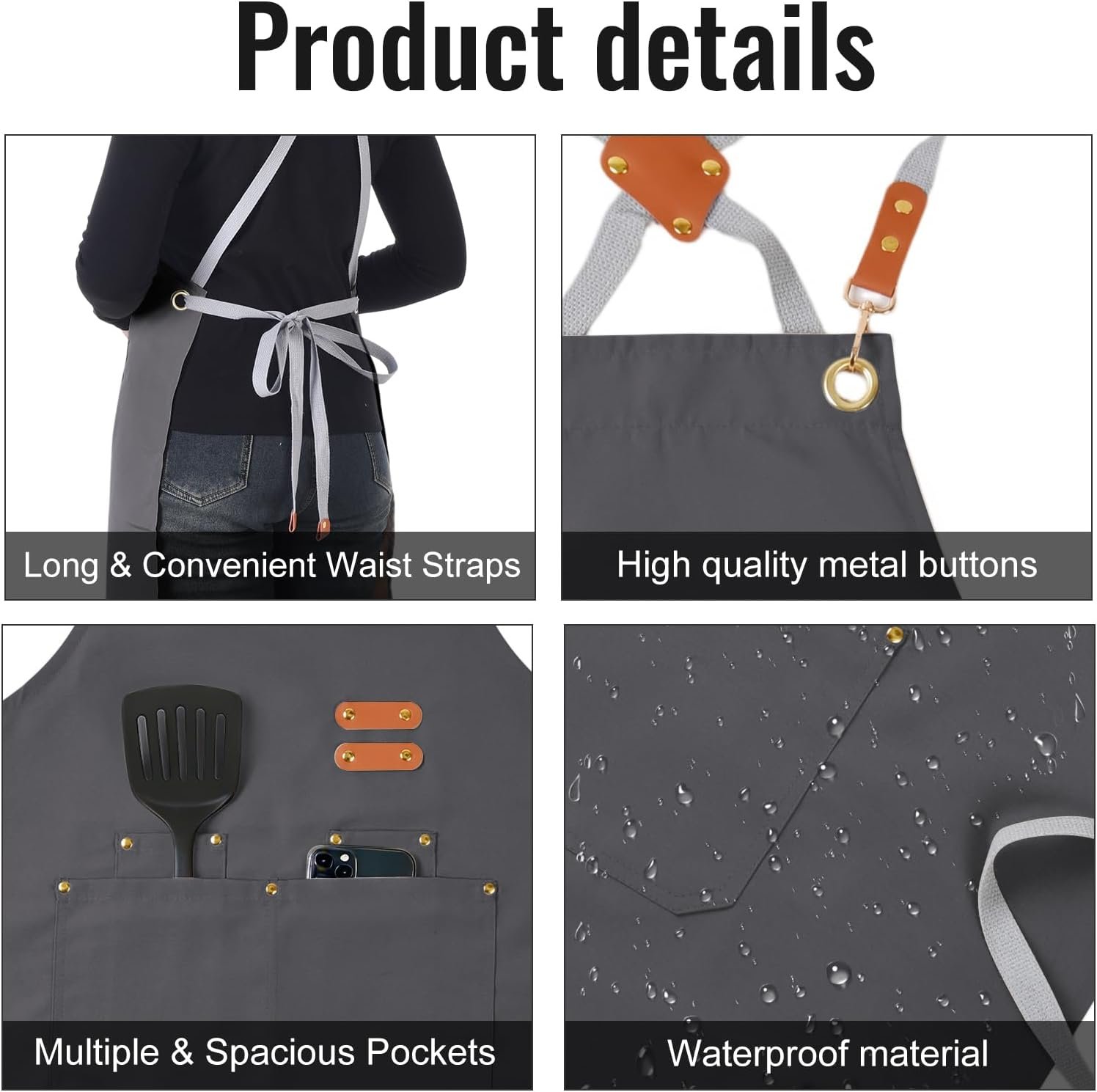 Aoomzoon Durable Kitchen Apron,Multifunctional Chef Aprons for Women & Men with Pockets for Cooking Baking & Daily Use - Image 3