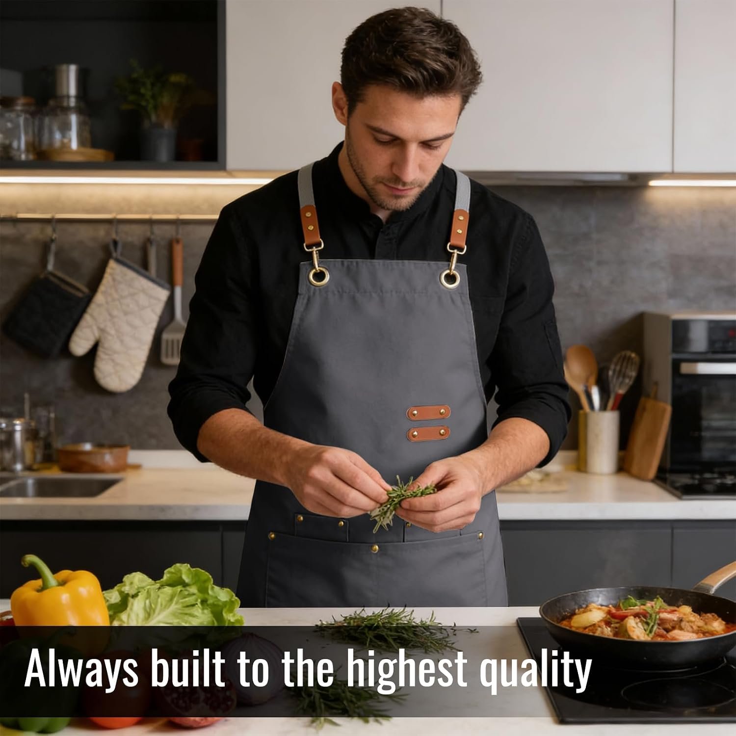 Aoomzoon Durable Kitchen Apron,Multifunctional Chef Aprons for Women & Men with Pockets for Cooking Baking & Daily Use - Image 5