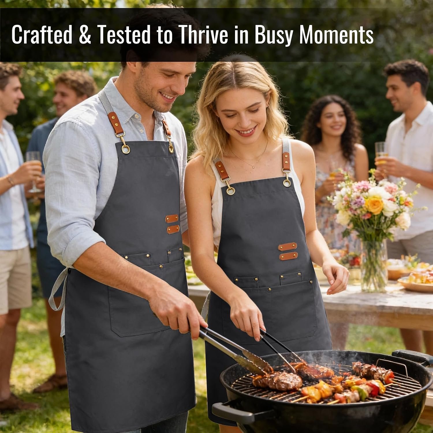 Aoomzoon Durable Kitchen Apron,Multifunctional Chef Aprons for Women & Men with Pockets for Cooking Baking & Daily Use - Image 7