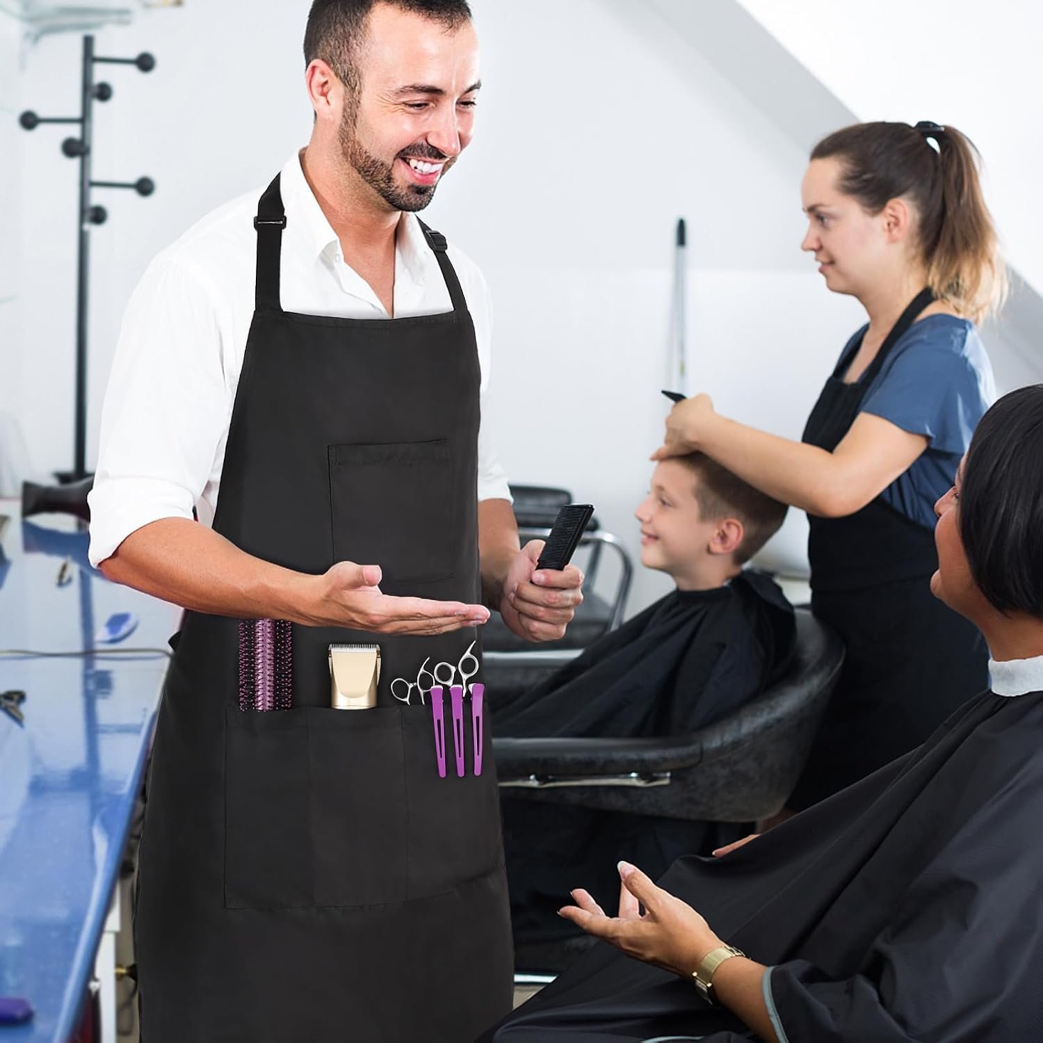Noverlife Hair Stylist Apron with 4 Pockets, Hair Resistant 34 Inch Long Hairdresser Aprons w/Adjustable Strap for Salon - Image 7
