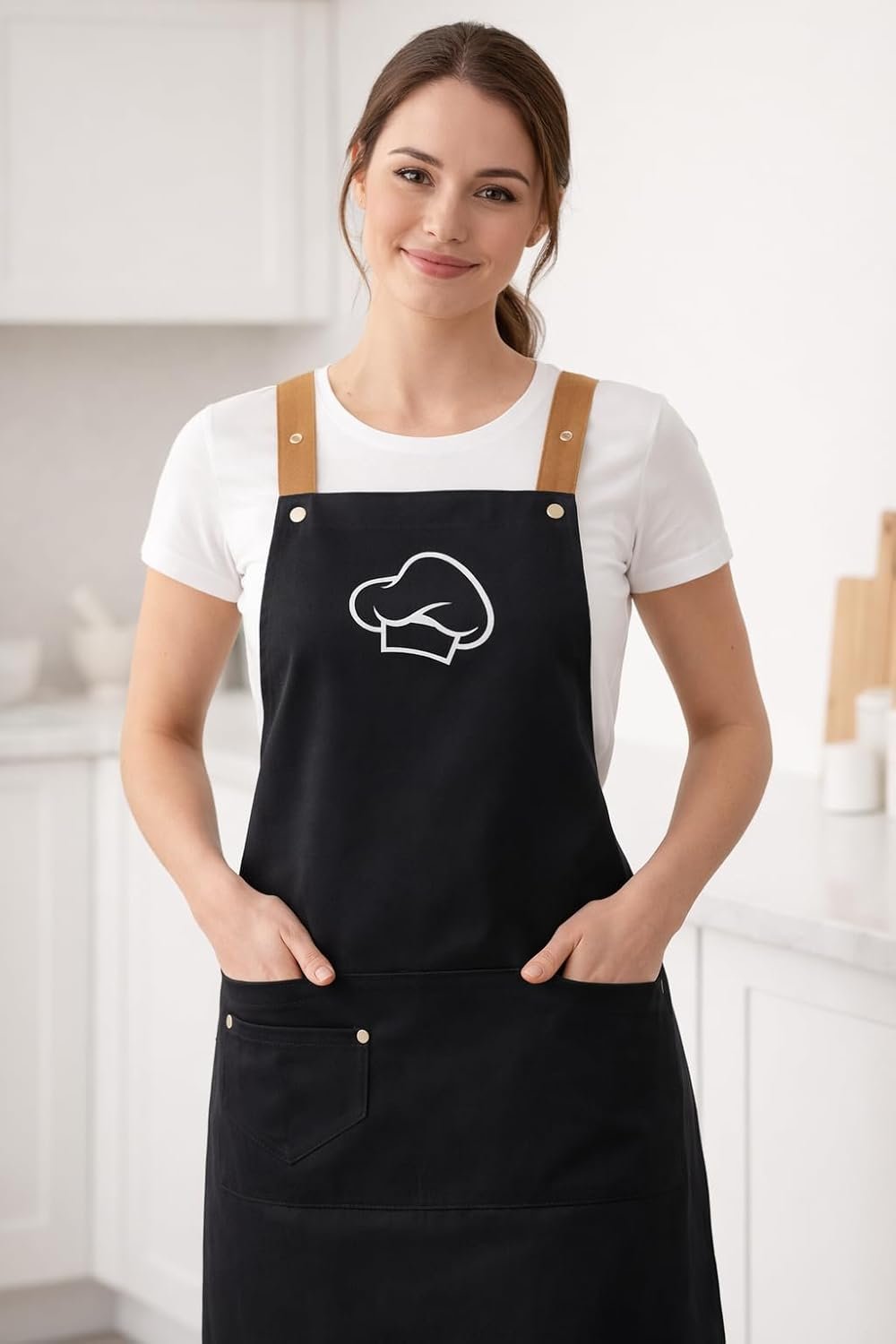 Golden Fork 2 Kitchen Aprons – 100% Water & Oil Proof Adjustable Bib, 2 Pockets, Easy Clean Polyester | Pro Chef Couples Cooking Apron, Unisex Men & Women, BBQ Grilling, Baking & Restaurant - Image 5
