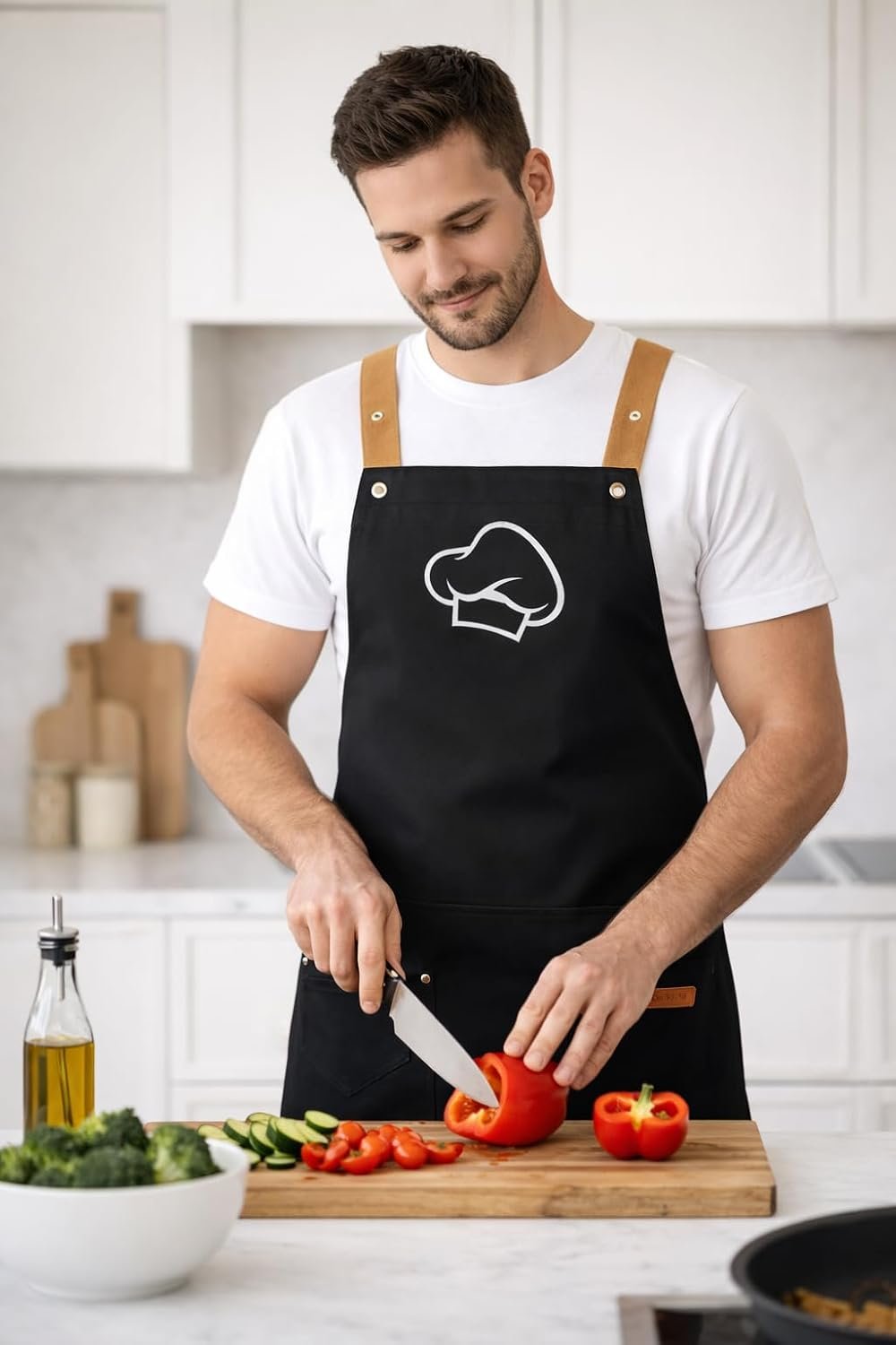 Golden Fork 2 Kitchen Aprons – 100% Water & Oil Proof Adjustable Bib, 2 Pockets, Easy Clean Polyester | Pro Chef Couples Cooking Apron, Unisex Men & Women, BBQ Grilling, Baking & Restaurant - Image 7