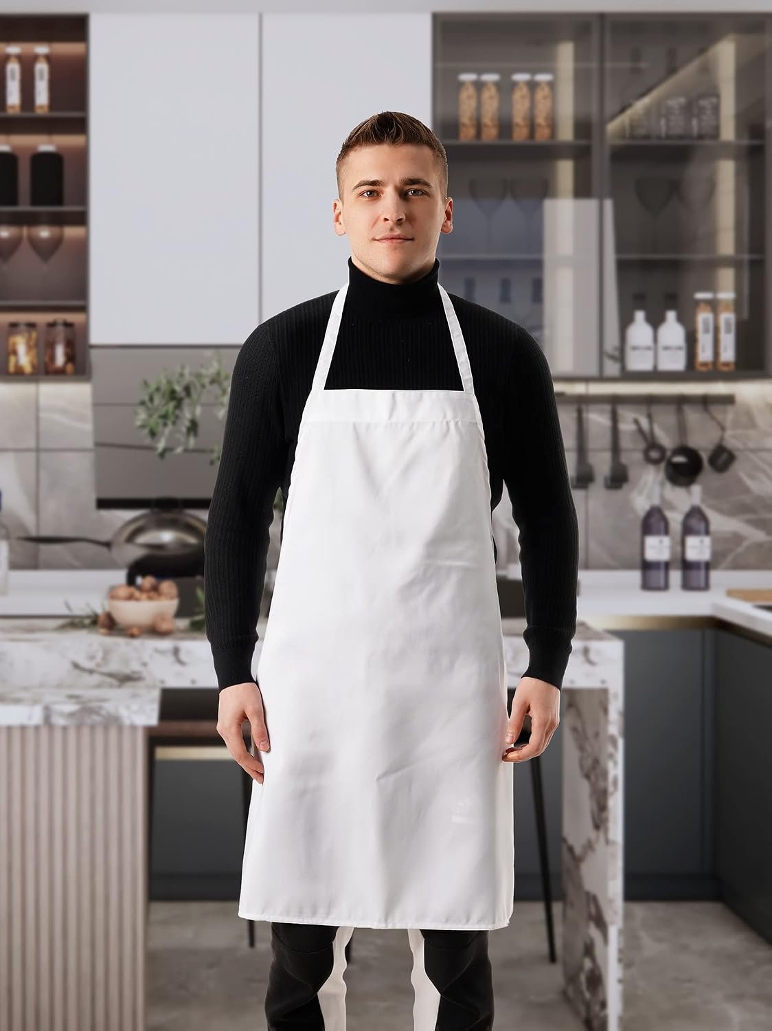 White Kitchen Aprons unisex Bib Apron with extra long ties for Cooking in Kitchen & Grill,painting,crafting - Image 3