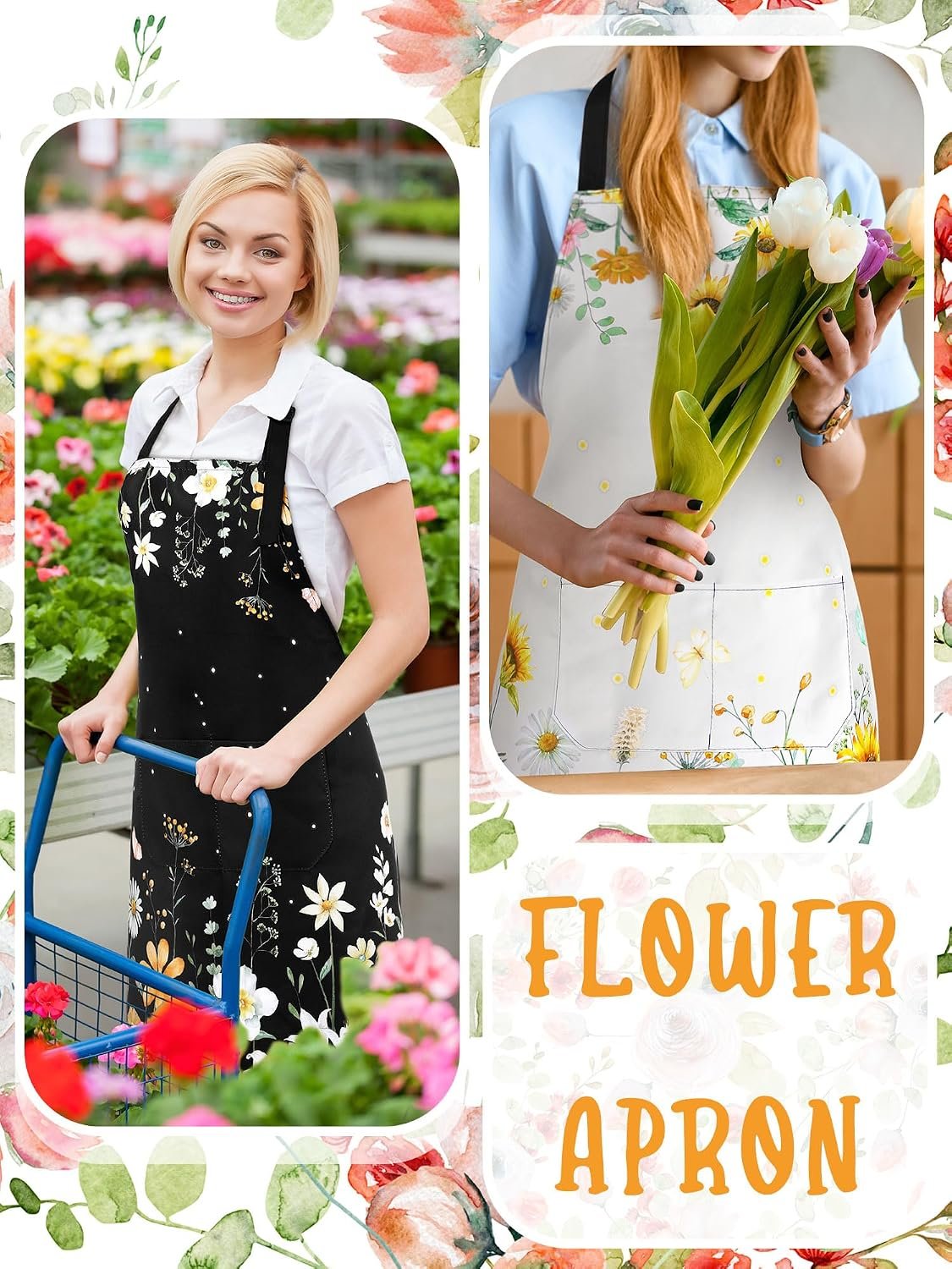Bencailor 6 Pcs Summer Kitchen Aprons with Pockets Flower Rooster Bee Butterfly Sunflower Spring Aprons Bulk for Women(Bright Color, Flower) - Image 6