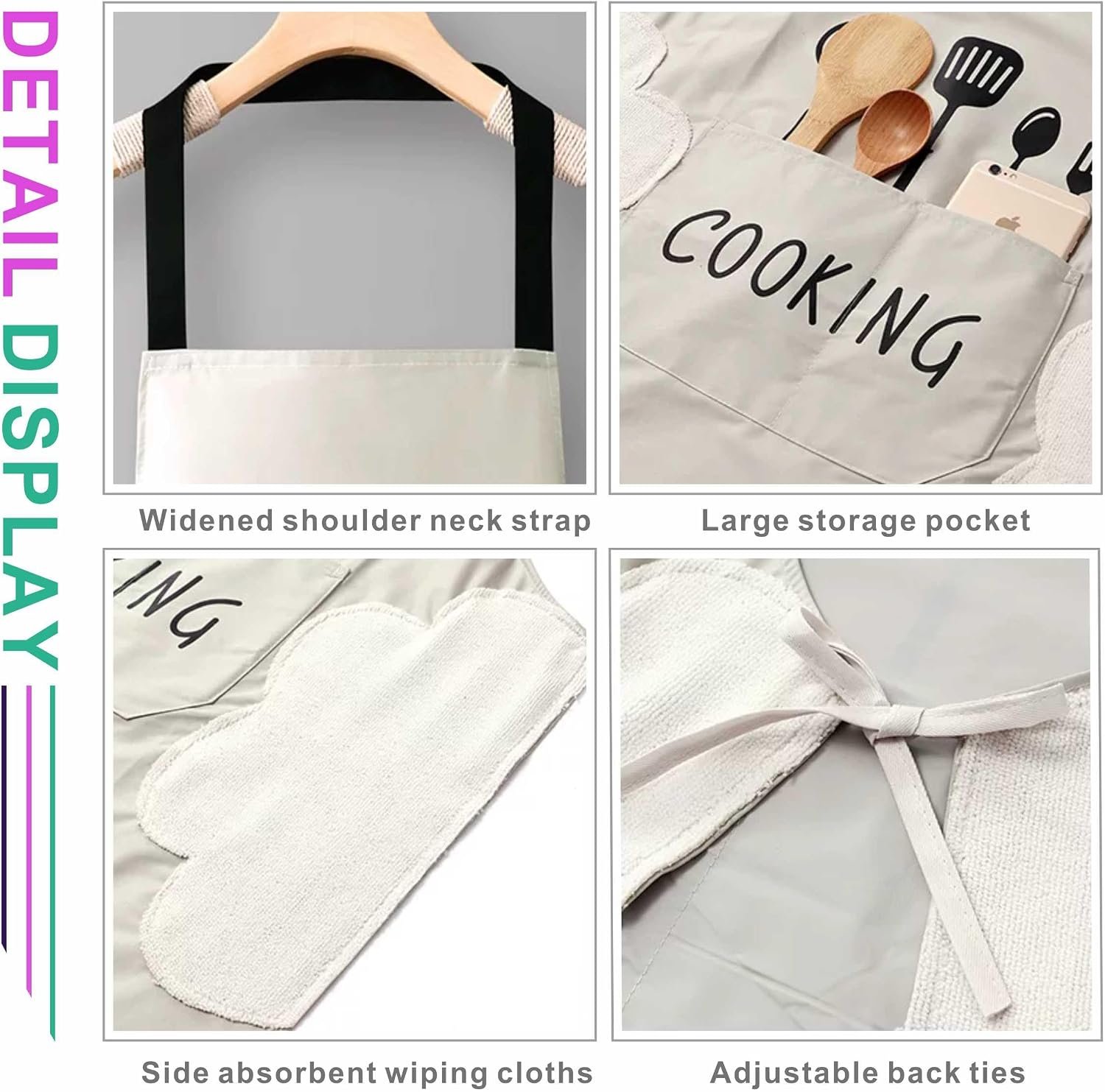 2 Pack Kitchen Apron for Women & Men, Waterproof Cooking Aprons with 2 Pockets, Adjustable Bib Aprons for Cooking, Baking, BBQ, Household Cleaning - Image 3