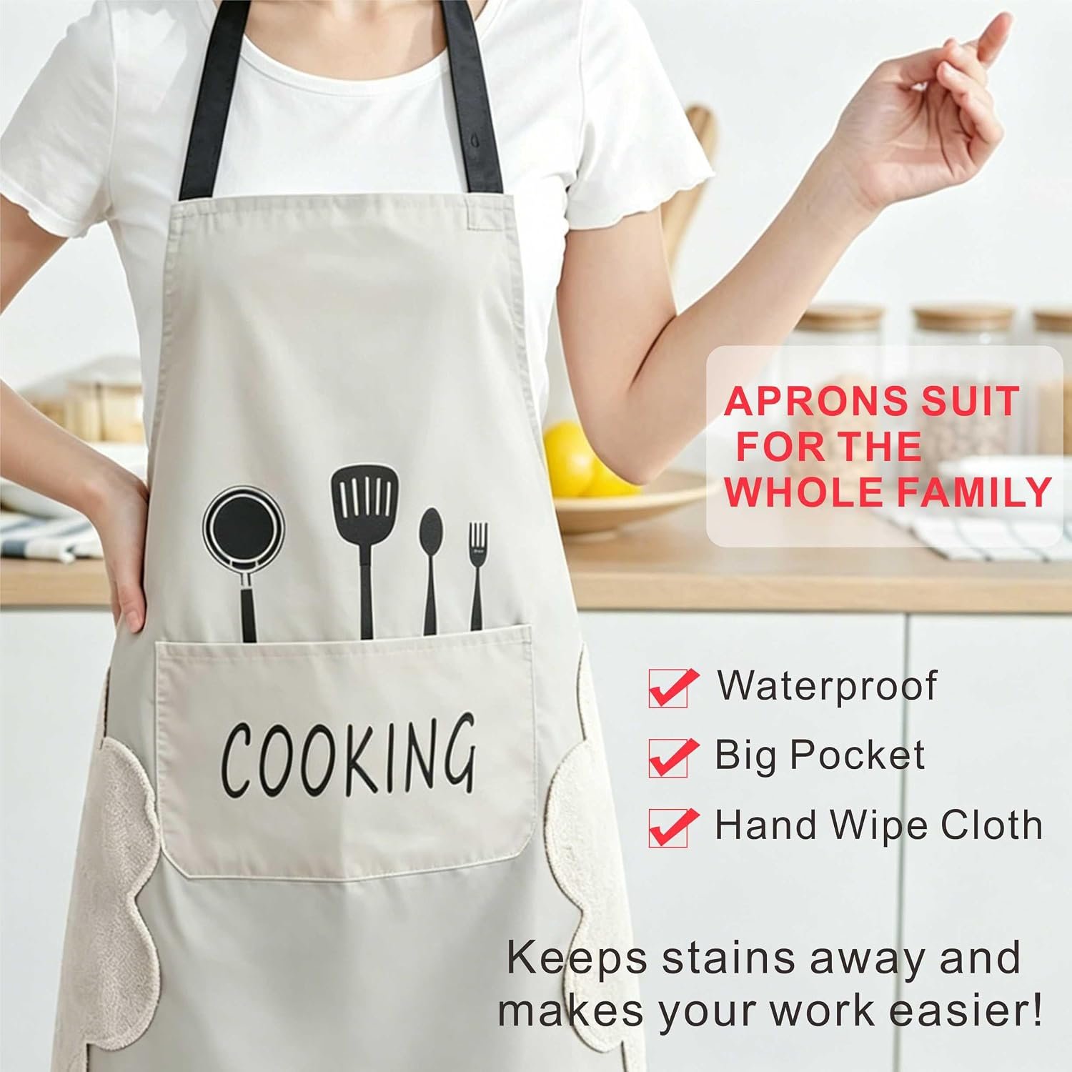 2 Pack Kitchen Apron for Women & Men, Waterproof Cooking Aprons with 2 Pockets, Adjustable Bib Aprons for Cooking, Baking, BBQ, Household Cleaning - Image 5