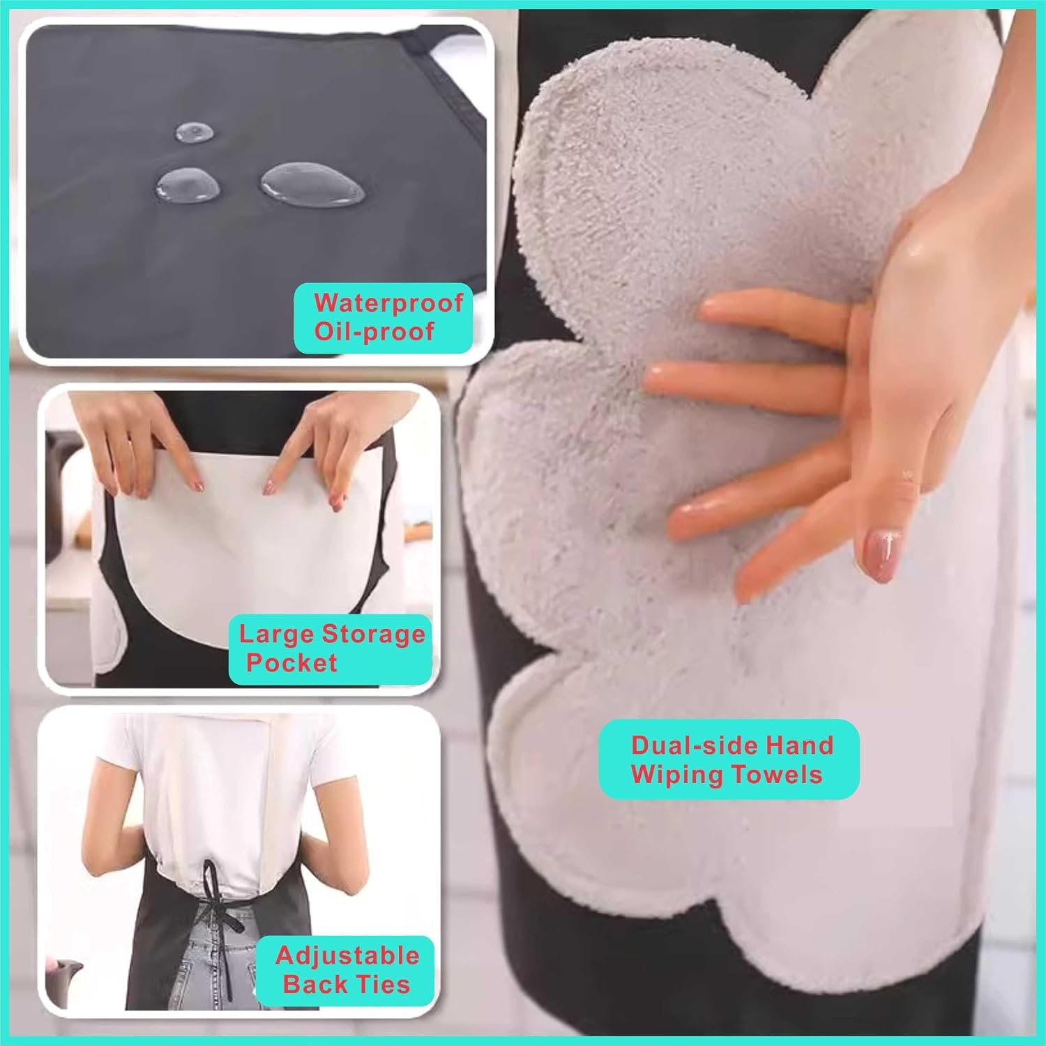 2 Pack Kitchen Apron for Women & Men, Waterproof Cooking Aprons with 2 Pockets, Adjustable Bib Aprons for Cooking, Baking, BBQ, Household Cleaning - Image 6