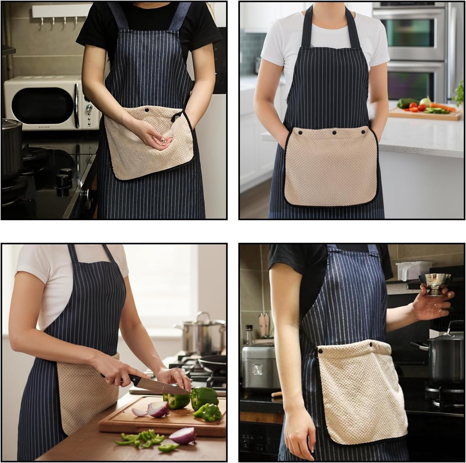Apron with Pockets and Towel, Kitchen Apron for Cooking with Detachable Design, Black Apron for Men and Women, Multi-Purpose Apron for Home BBQ Baking and Grilling Sessions - Image 7