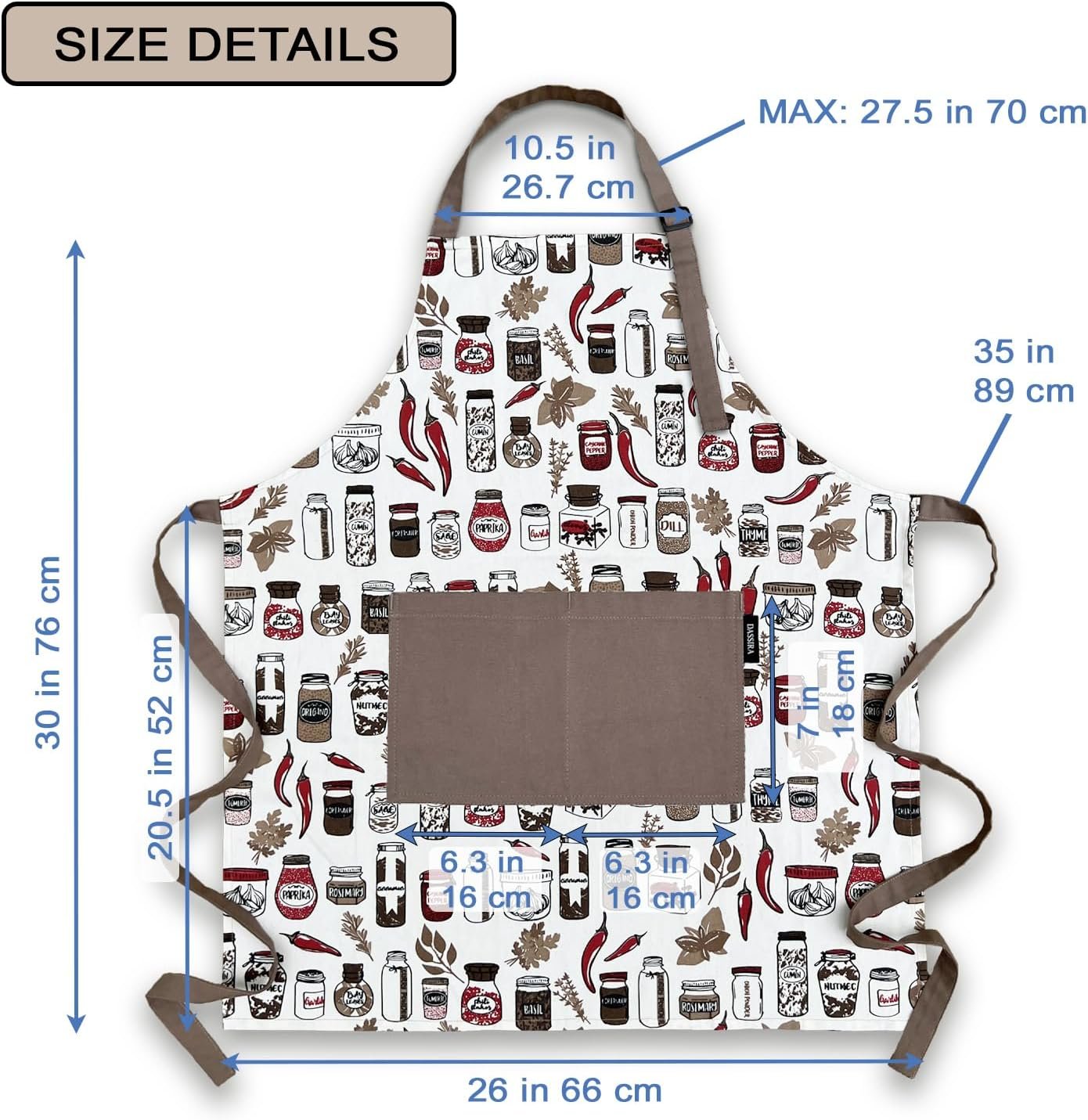 Premium Kitchen Apron and Towel Set 100% Cotton, Woman Apron with Two Pockets, Cute Apron, Barbeque Spice Jars - Image 6
