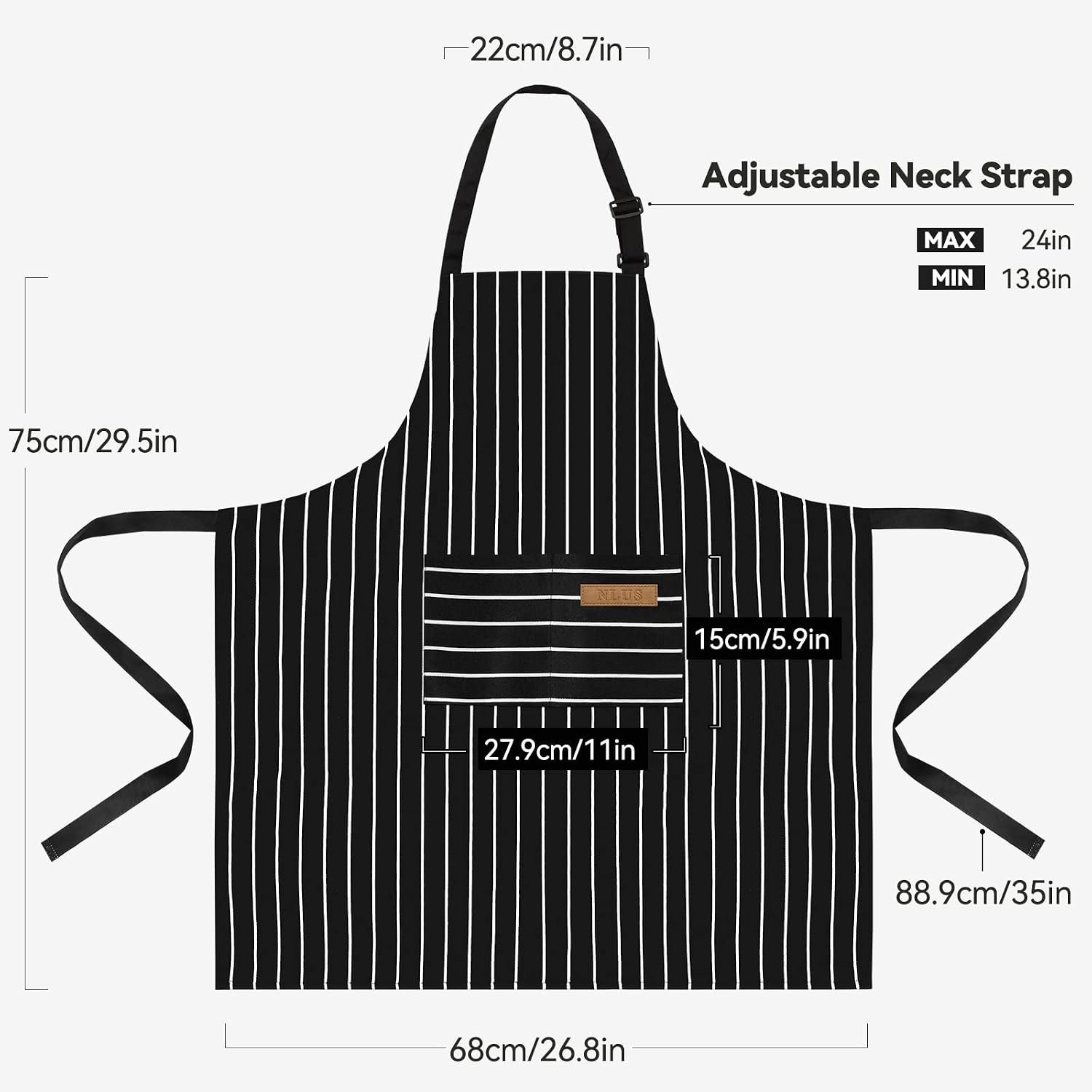 NLUS 2 Pack Cooking Aprons for Women with Pockets Adjustable Kitchen Bib Aprons for Women Men Chef, Black/White Stripe (Classic Black/White Stripes) - Image 3