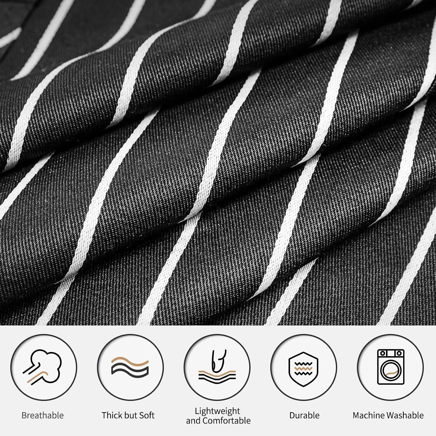 NLUS 2 Pack Cooking Aprons for Women with Pockets Adjustable Kitchen Bib Aprons for Women Men Chef, Black/White Stripe (Classic Black/White Stripes) - Image 5