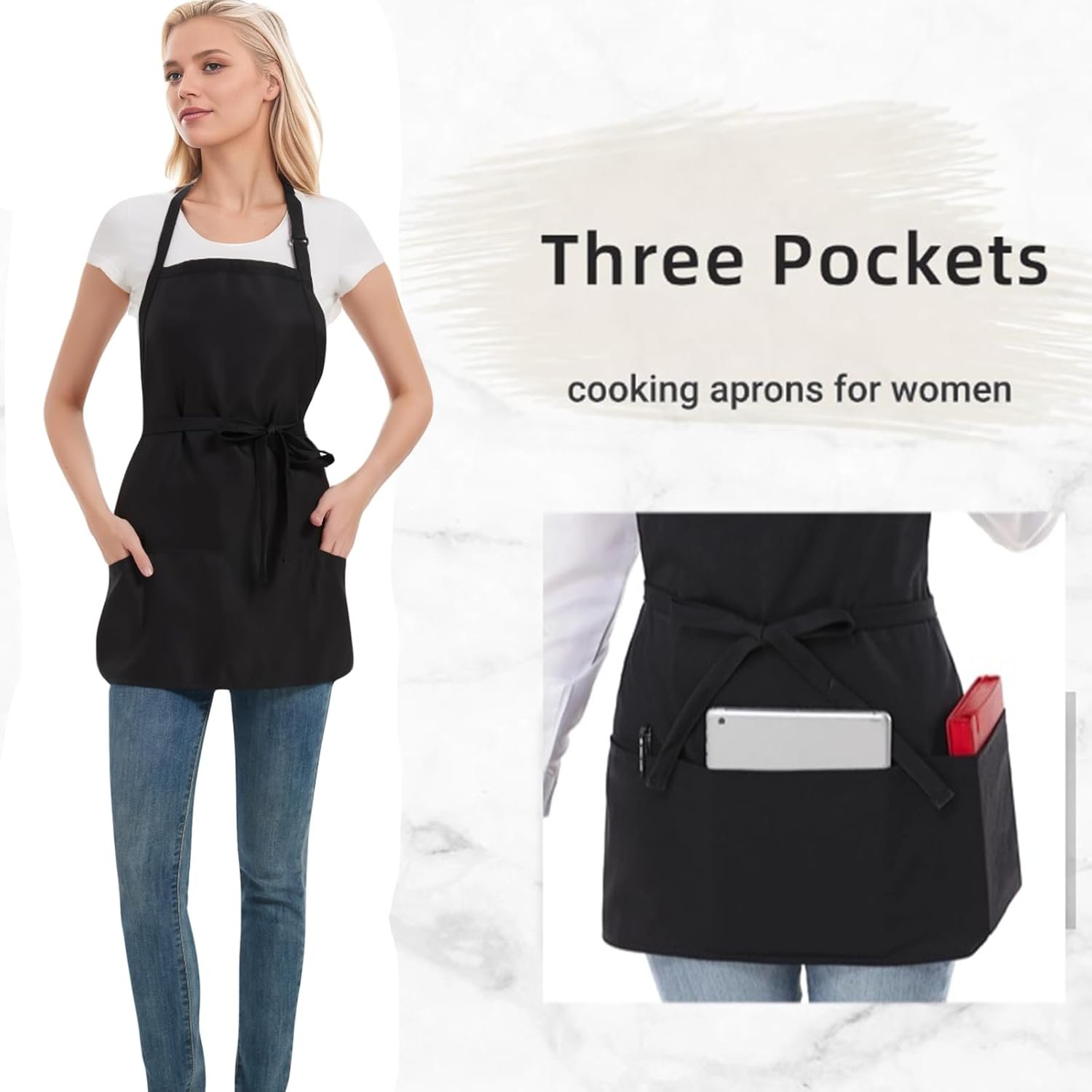 Adjustable Waterproof Aprons with 3 Pockets for Men Women, Server Apron for Kitchen Cooking Gardening Restaurant - Image 6